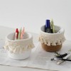 MAYJOYDIY White Tassel Cotton Rope Woven Basket Round Boho Baskets