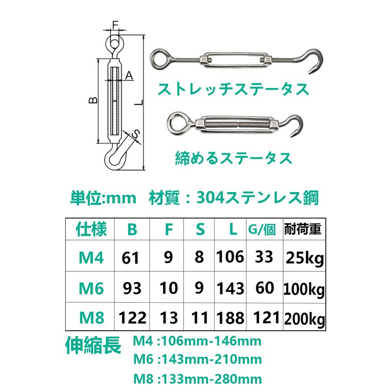 304 Stainless Steel Turnbuckle, Rustproof, High Strength Turnbuckle, Stainless Steel