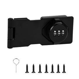 Password Hasp Locks, 4.3Inch Black 90-180 Degree Cabinet Locks Hasp Latch Barn Door Lock, Cabinet Door Combination Lock Rotary Door Lock Hasp with Screws for Cabinets, Barn Door, Outdoor, Garden