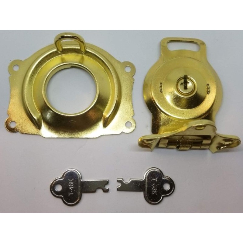 Polished Brass Trunk Lock with Keys - chest steamer old