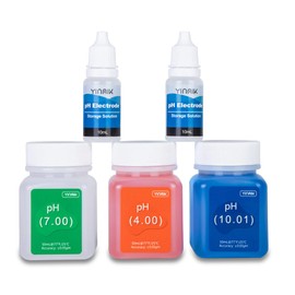 YINMIK pH Meter Calibration Solution Kit (4.00, 7.00 and 10.01) with pH Protection Solution Set, 3 Bottles 50 ml pH Calibration Buffer Solution and 2 Bottles 10 ml KCL pH Probe Solution for pH Meter