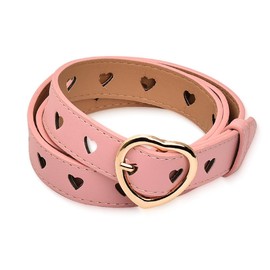 yaozeio Womens Leather Belts for Ladies Ponk Waist Belt with Gold Love Buckle Belts for Jeans Dresses Versatile Women's Belt with Cute Heart Cutouts Perfect for Adding Style to Any Outfit