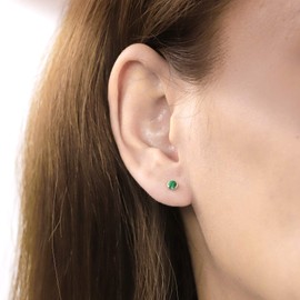 Boma Jewelry Sterling Silver Mini Green Malachite Circle Inlay Stud Earrings