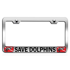 Custom Brother - Save Dolphins Beach Summer Surf Surfing Chrome Steel Auto SUV License Plate Frame License Tag Holder, R75