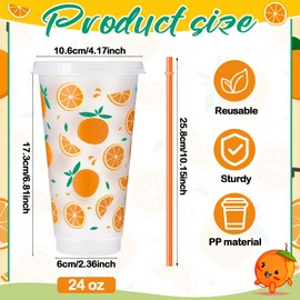 SiliFine 12 Pcs Plastic Orange Little Cutie Cups 24oz Reusable Orange Tumbler with Lid and Straw Orange Party Decorations Orange Gifts for Summer Fruit Orange Party Favors Birthday Supplies