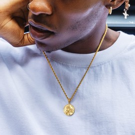 KRKC&CO Coin Necklace Pendant, Gold Medallion Necklace Chain, Compass/St. Christopher/Lion/Medusa/Angel Circle Vintage Coin Necklace For Men, Him, 2.5mm 22''