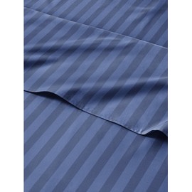 3 Piece Striped Sheets for Twin Size Bed – Luxury Flat Sheet 66 x 96, Fitted Sheet 39 x 75 and 1 Pillowcase 20 x 30 – Deep Pocket, Soft, Blue Stripe Bed Sheets – Oeko-TEX Stripe Sheet Set