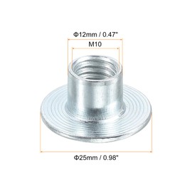 sourcing map M10 T-nuts, 12pcs Carbon Steel Tee Nut Round Base Weld Nuts 12mm Height Through Hole Flange Insert Female Thread Plate Nuts, Silver