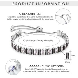 CERSLIMO Bracelets for Womens - Silver Tennis Bracelet Adjustable Size for Women Girls, Crystal Ladies Bracelet | 14K White Gold Plated Cubic Zirconia Classic Elegant Tennis Bracelets for Women, Black