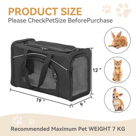 Petsfit Cat Carrier Airline Approved, 19 x 9 x 12 Soft-Sided Pet Carrier, 3 Carrying Ways, Lightweight, Breathable, Escape Proof, with Adjustable Shoulder Strap and Soft Cushion Black