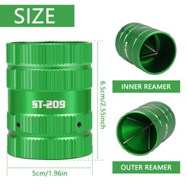 Metal Pipe Remmer for Copper Pipe, Green PVC Deburring Tool, 1/4" to 1-5/8" Inside/Outside, Wide Pipe Diameter Chamfering Tool
