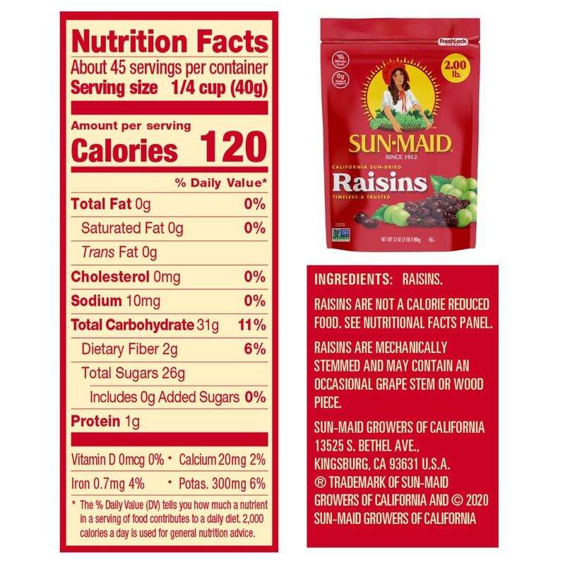 Sun-Maid California Sun-Dried Raisins - (2 Pack) 32 oz Resealable