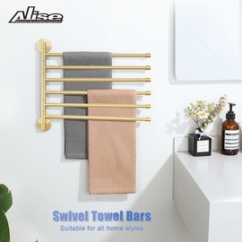 Alise Swing Out Towel Rack,Folding Hand Towel Bar 6 Bars Arm Towel Holder Towel Hanger for Bathroom Wall Mount,Space Saving Towel Rail,GDL8006-G SUS304 Stainless Steel Brushed Gold