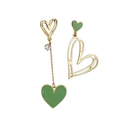 Gold Plated Mismatch Asymmetry Heart Drop Dangle Earrings Stud, Love Dangly Earrings for Women (C)