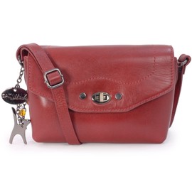Catwalk Collection Handbags - Small Leather Cross Body Bag For Women - Flapover Shoulder Bag - Adjustable Crossbody Strap - Florence - Red