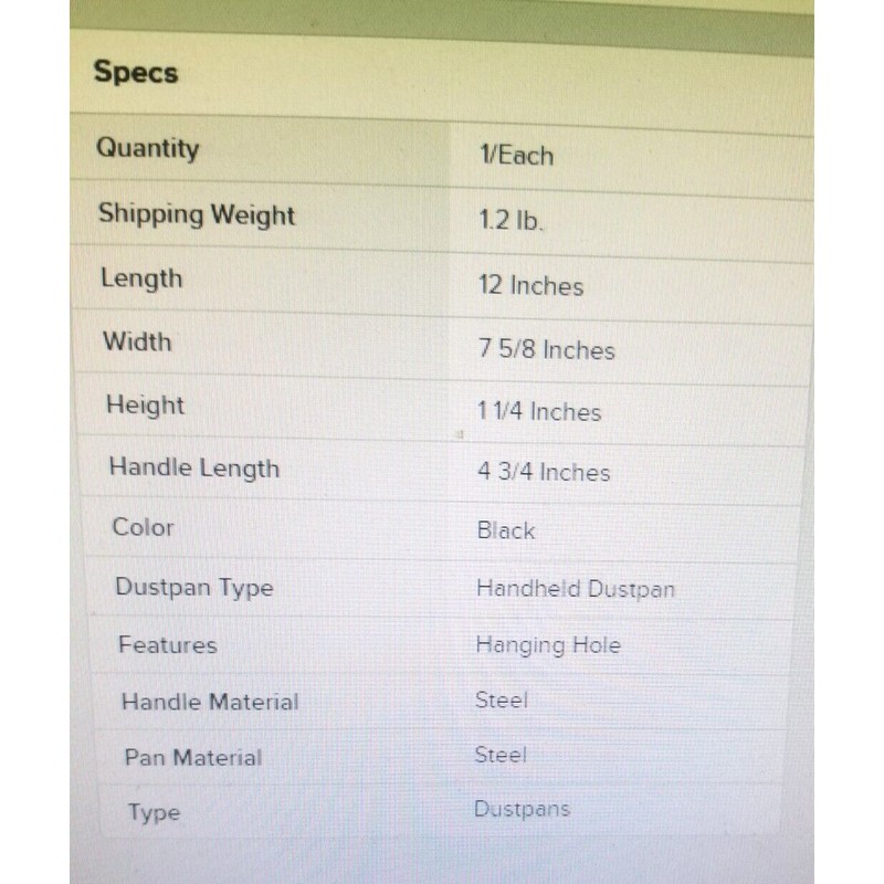 Lavex 12" HEAVY DUTY COMMERCIAL METAL HAND HELD DUST PAN,