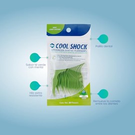 Cool Shock | Flossers de Té Verde y Menta. 4 paquetes con 20 piezas c/u.