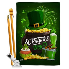 Angeleno Heritage St Patty Day House Flag Set Springtime Patrick Shamrock Leprechaun Lucky Coin Holiday March Irish Clover Small Decorative Gift Yard Banner Made in USA 28 X 40