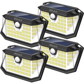 WELALO Solar Motion Sensor Lights Outdoor, [3 Modes/4 Pack/188 LED] 270° Wide Angle Lighting,Security Solar Powered Wall Lights, IP65 Waterproof Flood Lights for Fence Porch Yard Patio(Black)