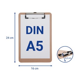 MAUL Maul Basic Clipboard A5 | Wooden Writing Board in DIN A5 Portrait Format | Clipboard for Hanging | Clip for Storage of Paper | for Office, Kitchen and Workshop | Wood