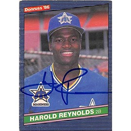 Harold Reynolds autographed baseball card (Seattle Mariners) 1986 Donruss #484 Poor Condition - Baseball Slabbed Autographed Cards