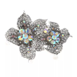 neXxtten Silver Tone Stretch Metal Flower Ring With Crystal Rhinestone R1256-SAB