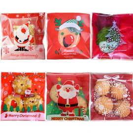 Moeagel Christmas Candy Bags, Set of 120, 6 Types, 3.9 x 3.9 x 1.2 inches (10 x 10 + 3 cm), Easy to Use, Cute, Santa Claus, Christmas Tree, Deer Pattern, Christmas Atmosphere, Christmas Candy Bag,