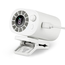 【Freeship】Car Clip On Fan with LED Display - 360° Rotation, 100 Speeds Adjustable, USB Rechargeable Personal Cooling Fan 1800mAh Battery:_white