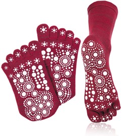 Yokohama Wakuakukan 5-Toe Health Socks, Neat Massage, Painless, Acupressure Socks, Acupressure Socks, Made in Japan, Genuine Product, All Seasons, red (orange-ish)