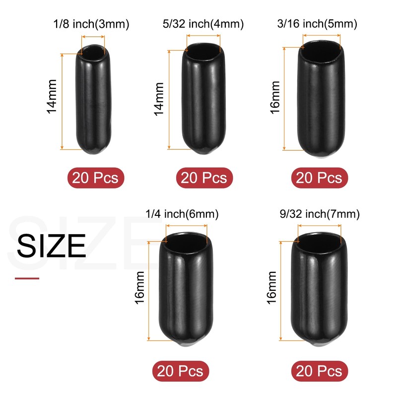 uxcell 100pcs Round Rubber End Caps Protective Caps 3mm 4mm