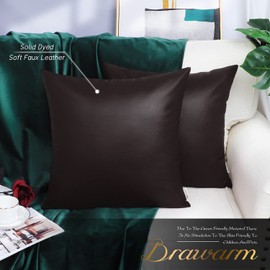 BRAWARM Faux Leather Throw Pillow Covers 20 X 20 Inches - Seal Brown Leather Pilow Covers Pack of 2, Solid Dyed Leather Pillowcases for Couch Bed Sofa Garden Home Decorative