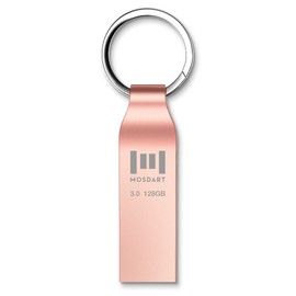 MOSDART 128GB Waterproof USB3.0 Flash Drive, Speed Up to 90MB/S, exFAT Metal Memory Stick with Keychain, for System Back, Data Storage, Rose Gold