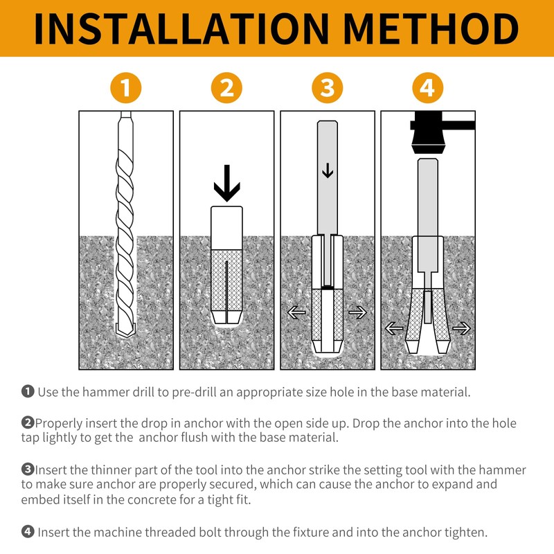 YaaYii Drop-in Anchor Setting Tool for Concrete - 5PCs Thread