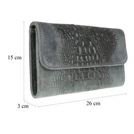 Girly Handbags Womens Croc Suede Clutch Bag Italian Leather - Dark Grey