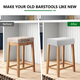 YISUN Stool Cover, Elastic Waterproof Rectangular Bar Stool Cover, Modern Style, Square-shaped Cushion, Seat Cover for Wooden Metal Bar Stools, Washable, Grey