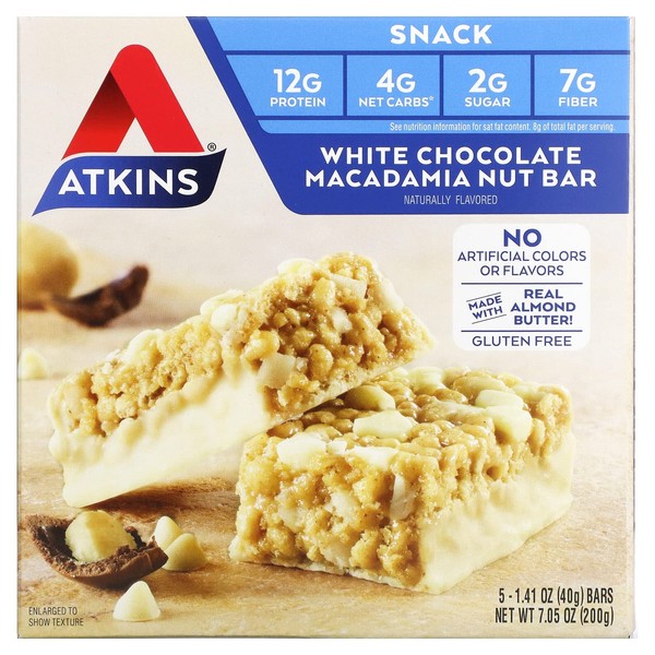 Atkins Snack Barra de nuez de macadamia de chocolate blanco, 7.05 onzas