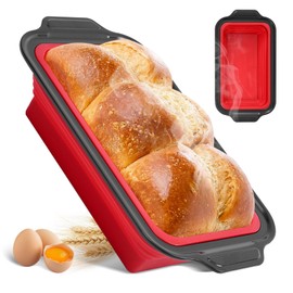 Keejoy 9 Inch Silicone Bread Loaf Pan with Metal Reinforced Frame, Nonstick Silicone Baking Mold for Homemade Bread, Brownies, Long loaf of bread Cheesecakes and Meatloaf, Red