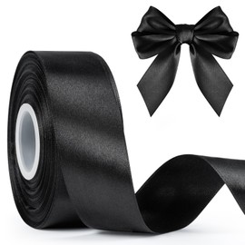 Mauproy 1-1/2 Inch Wide Black Satin Ribbon, 50 Yards Solid Polyester Fabric Ribbon for Roses Making, Gift Wrapping, Christmas Party, Wedding Decorations, Crafts, Bows