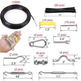 TooTaci Outdoor String Light Hanging Kit, Globe String Light Suspension Kit,Include 30M Black Coated Stainless Steel Guide Cable Wire Rope, M5 Turnbuckle Wire Tensioner Kit for Cables Wire