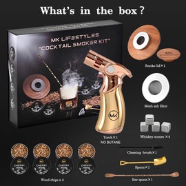 Old Fashioned Smoker Kit| Cocktail Smoker kit with Torch| 4 Wood Chips| Old Fashioned Drink Smoker Kit| Bartender Accessories| Great Gift for Men, Dad, Husband, Christmas