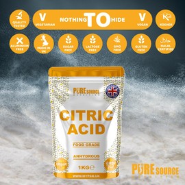 Citric Acid 500g Food Grade, Best for Bath Bombs, Food Flavouring and Preserving, Cleaning & Descaling, 100% Pure, for Organic Production, GMO Free