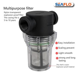 SEAFLO 1/2" Female NPT in-Line Strainer with 100 Mesh Stainless Steel Filter Screen – Clear Bowl for Easy Cleaning | Model SF-ST-12 (1-Pack)