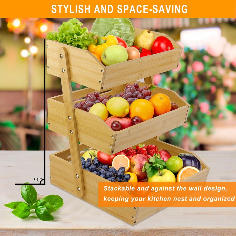 mobzio Fruit Basket for Kitchen Counter, 3 Tier Fruit Stand,