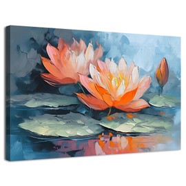 Lotus Wall Art Zen Wall Decor Vintage Pink Flower Paintings for Living Room Yoga Abstract Blooming Floral Canvas Pictures Botanical Prints Artwork for Bedroom Bathroom Office Home Decorations 12x16"