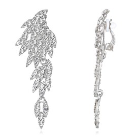 Clearine Clip-On Earrings Wedding Bridal Angel Wings Chandelier Long Drop Clip On Earrings for Women Clear Silver Tone, Crystal, No Gemstone
