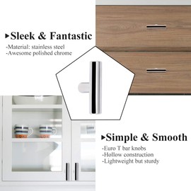 Probrico (15 Pack) Kitchen Handles and Knobs for Cabinet T Bar Cabinet Handles Polished Chrome Finish Kitchen Cupboard Handles and Pulls - Single Hole