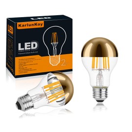 KarlunKoy Half Chrome Light Bulbs,Half Gold Tipped Dimmable 6W (Equivalent 60Watt) LED Ediosn Light Bulbs,Soft White 2700K,A60/A19 Shape Anti-Glare,Decorative Mirror,CRI 90+ E26 Base (Pack of 2)