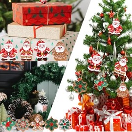 Paquete de 9 adornos de Navidad de copo de nieve de pan de jengibre de Papá Noel para decoración de árbol de Navidad, decoraciones de Navidad