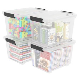 Qqbine 30 Quart Plastic Clear Storage Bin with Wheels, Plastic Latching Bins with Lids, 4 Packs