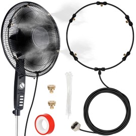 SUNHE YHK Outdoor Misting Fan Kit – Patio Cooling System with 5 Brass Nozzles, 3/4" Brass Adapter and 19.36FT Hose, Easy Install Water Mister for Outdoor Fan, Greenhouse, Garden, Patio